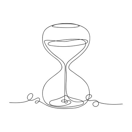 Art line one continuous line drawing of hourglass with flow sand isolated vector illustration on white background..のイラスト素材