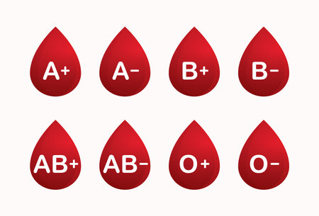 Blood drops with different blood types vector illustration on white background.のイラスト素材