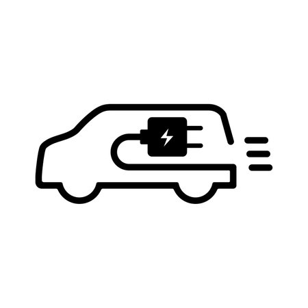 Outline electric car icon isolated flat design vector illustration on white background.のイラスト素材