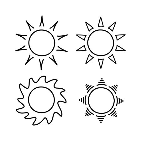 Cute aesthetic sun doodle art isolated vector decoration on white background.のイラスト素材