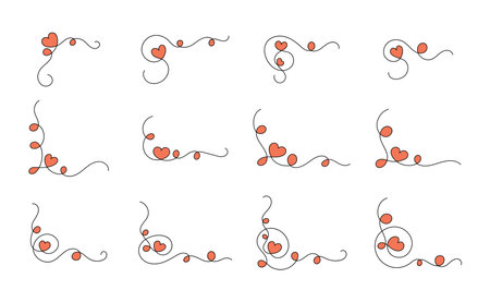 Aesthetic one continuous lines with heart shape set isolated vector illustration on white background.のイラスト素材