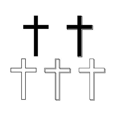 Set christian cross vector symbol flat and outline style on white background.のイラスト素材