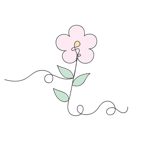 Beautiful flower one line continuous drawing style isolated vector illustration on white background.のイラスト素材