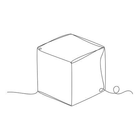 Continuous one line art square box isolated vector illustration on white background.のイラスト素材