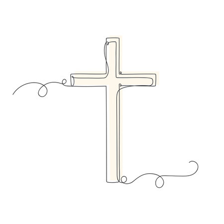 One line continuous religion christian cross vector illustration on white backgroundのイラスト素材