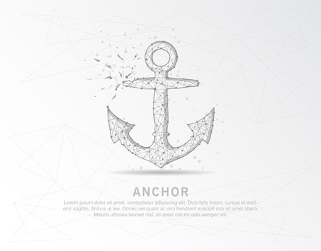 Anchor marine abstract mash line and composition digitally drawn in the form of broken a part triangle shape and scattered dots low poly wire frame.のイラスト素材