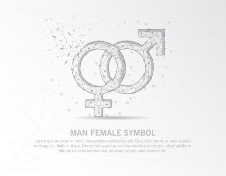Man and female symbol abstract mash line and composition digitally drawn in the form of broken a part triangle shape and scattered dots low poly wire frame.のイラスト素材