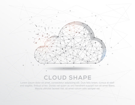 Cloud shape abstract mash line and composition digitally drawn in the form of broken a part triangle shape and scattered dots low poly wire frame.のイラスト素材