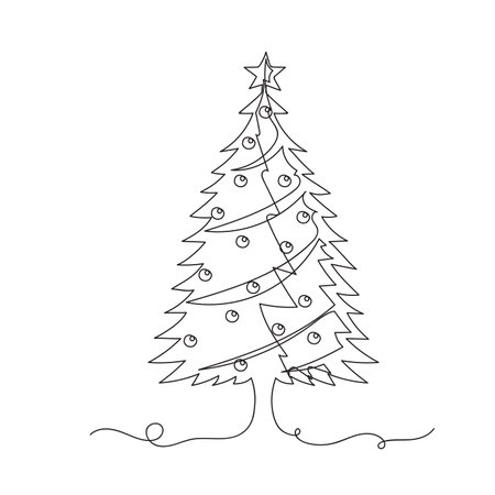 Christmas tree continuous one line icon vector illustration on white background.のイラスト素材