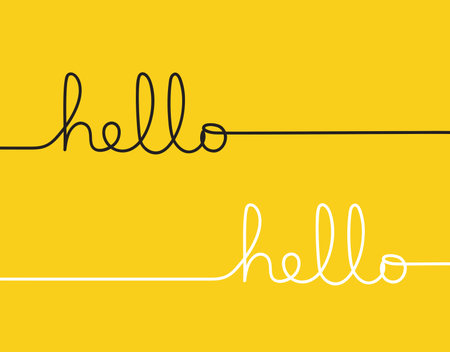 HELLO handwritten inscription continuous one line drawing isolated vector illustration on yellow background.のイラスト素材