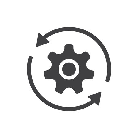 Workflow icon, operations, procedure, cog, gear, work, flow, pictogram, process, arrow, business concept vector illustration on white background.のイラスト素材