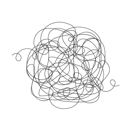 Hand drawn tangle scrawl sketch or black line spherical abstract scribble shape vector illustration on white background.のイラスト素材