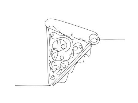 Continuous one line art pizza isolated vector illustration on white background.のイラスト素材