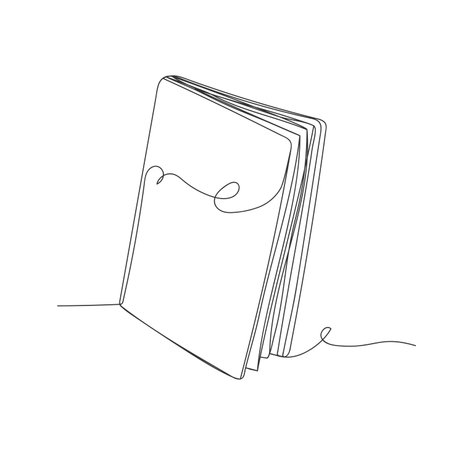 Continuous one line art book shape isolated vector illustration on white background.のイラスト素材