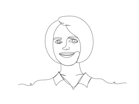 Continuous one line art woman pose isolated vector illustration on white background.のイラスト素材