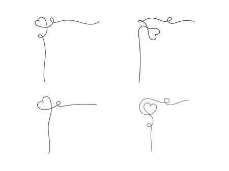 Hearts continuous one line art drawing, valentines day concept, heart love couple outline artistic isolated vector illustration.のイラスト素材