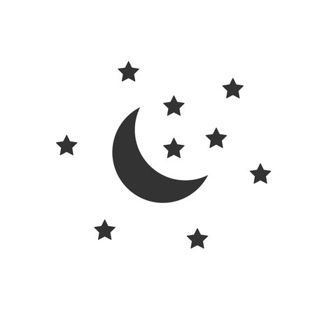 Moon and stars night isolated vector illustration on white background.のイラスト素材