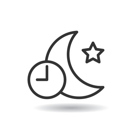 Night moon and running clock sign or night time icon isolated vector illustration on white background.のイラスト素材