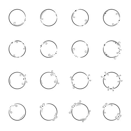 Artistic floral round frame flat design art decoration vector illustration on white background.のイラスト素材