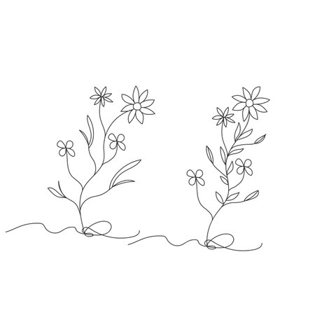 Beautiful flower one line continuous drawing style isolated vector illustration on white background.のイラスト素材