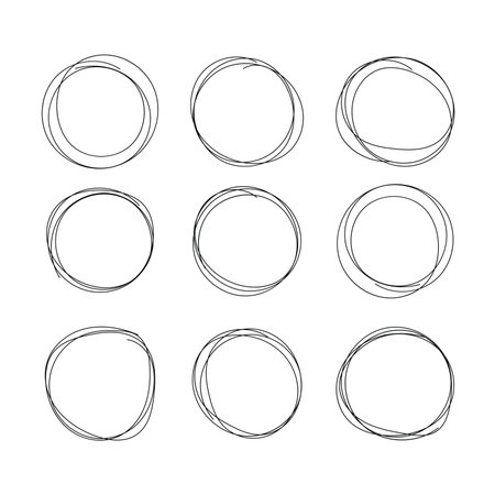 Hand drawn ovals and circles scribble marker set vector illustration on white background.のイラスト素材