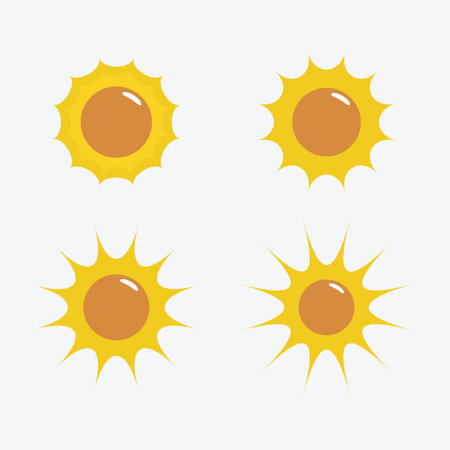 Sun icon set simple flat design isolated vector illustration on white backgroundのイラスト素材