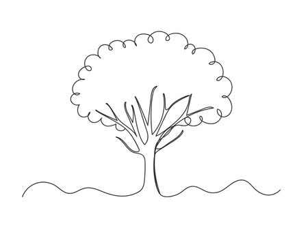 Continuous one line drawing of tree on white background vector illustration.のイラスト素材