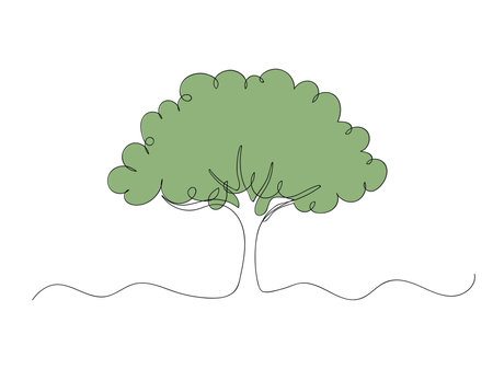 Continuous one line drawing of tree on white background vector illustration.のイラスト素材