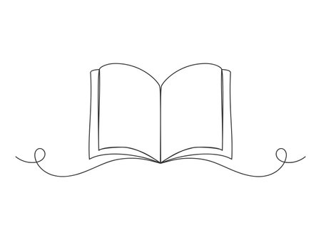 Book continuous one line art isolated vector illustration on white background.のイラスト素材