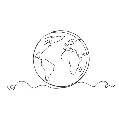 Continuous one line drawing of planet earth or globe vector illustration on white background.のイラスト素材
