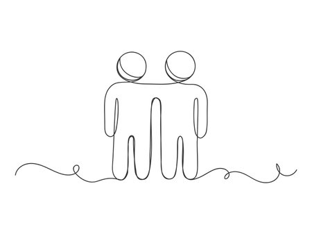 Continuous one line art two people or friend icon shape art decoration on white background.のイラスト素材