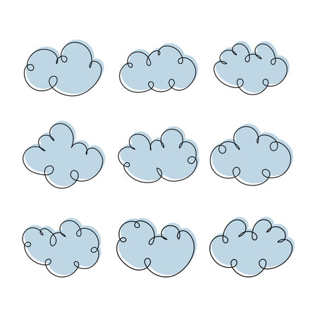 Nature blue clouds icon shape set isolated vector illustration on white background.のイラスト素材