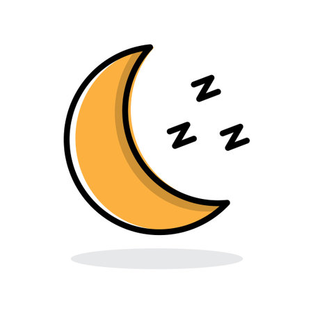 Moon sleeping time icon isolated flat style design vector illustration on white background.のイラスト素材