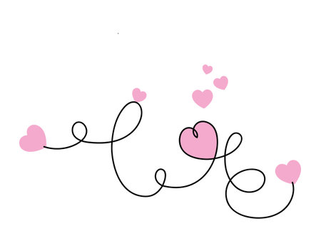 Aesthetic continuous one line art pink love heart shape isolated vector illustration on white background.のイラスト素材