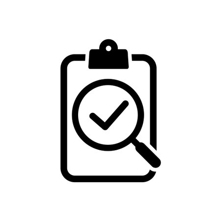 Checklist clipboard with magnifier icon isolated flat design vector illustration on white background.のイラスト素材