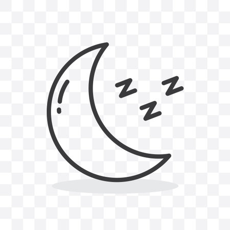 Outline moon night icon isolated flat style design vector illustration on transparent background.のイラスト素材