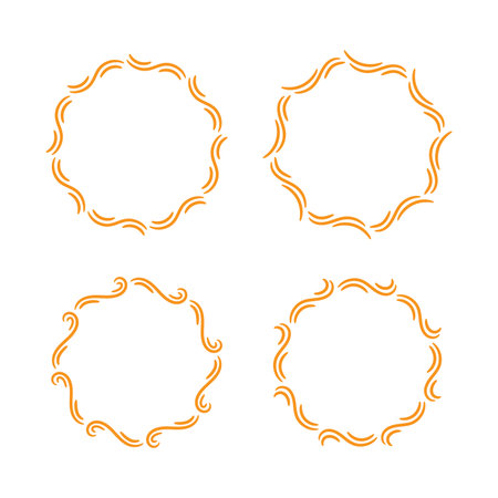 Orange swirl circle frame art decoration isolated flat design vector illustration on white background.のイラスト素材