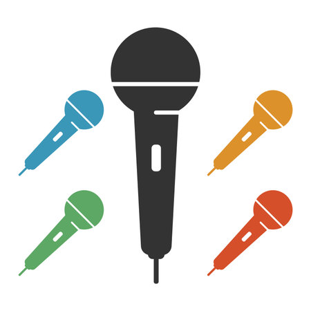 Microphone icon set isolated flat style design vector illustration on white background.のイラスト素材