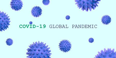 Blue covid-19 sample, a new strain of the virus on a blue banner. Free space for text. Concept - World Pandemicの写真素材