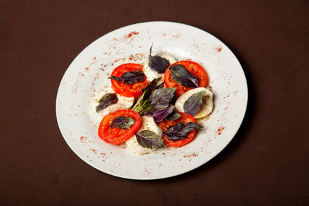 Goat cheese, tomatoes, Basil, spices Georgianの写真素材