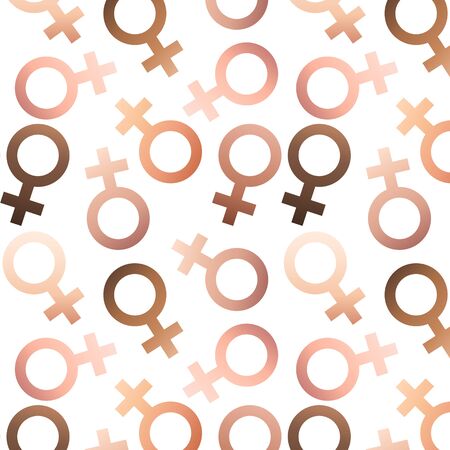 Seamless pattern with different ethnic female symbols. Gender LGBT icons vector isolated white background. Female feminism signs color gradient. Venus symbol for card, poster, International Women Dayのイラスト素材
