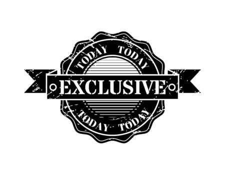 TODAY EXCLUSIVE stamp on isolated grunge texture. Emblem icon round with grunge vintage ribbon on white background. Retro badge, sticker sign, seal. Label black ink. Vector illustration.のイラスト素材