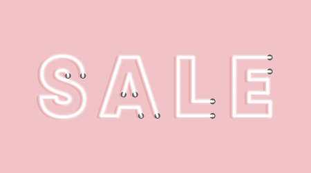 White glow neon Sale sign on pastel pink background. Lettering sale with vintage lamp lights. Template or signage for season offer. Retro font design for banner, advertising. Vector stock illustrationのイラスト素材