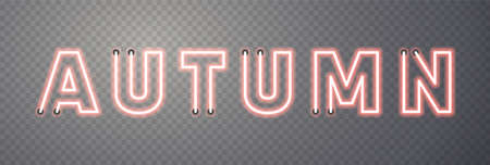 Red glow neon Autumn sign on transparent background.のイラスト素材