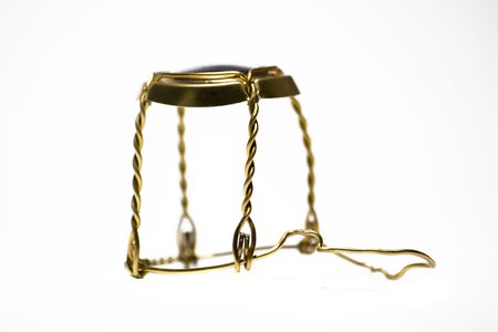 A gold champagne wire cap on an pure white background.の写真素材