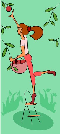 Girl gathers apple harvestのイラスト素材