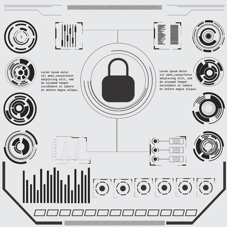 Abstract virtual graphic touch user interface. HUD. Hi-tech basic. Blue and white elements. UI hud infographic interface screen monitor radar set web elementsのイラスト素材