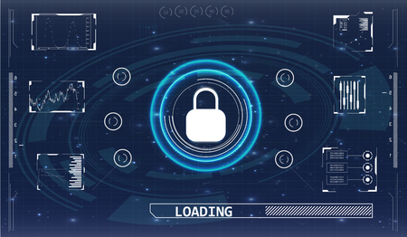 Abstract virtual graphic touch user interface. HUD. Hi-tech basic. Blue and white elements. UI hud infographic interface screen monitor radar set web elementsのイラスト素材