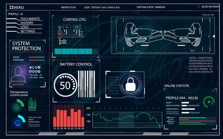 Futuristic user interface for GyroScooter. Abstract virtual graphic touch user interface. HUD. Hi-tech basic. white elements. UI hud infographic interface screen monitor radar set web elementsのイラスト素材