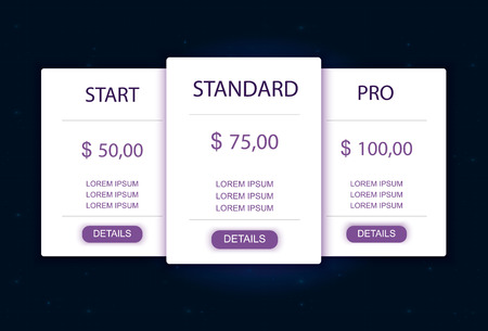 Banners for tariffs and price lists. Web elements. Plan the hosting. design for a web application.のイラスト素材